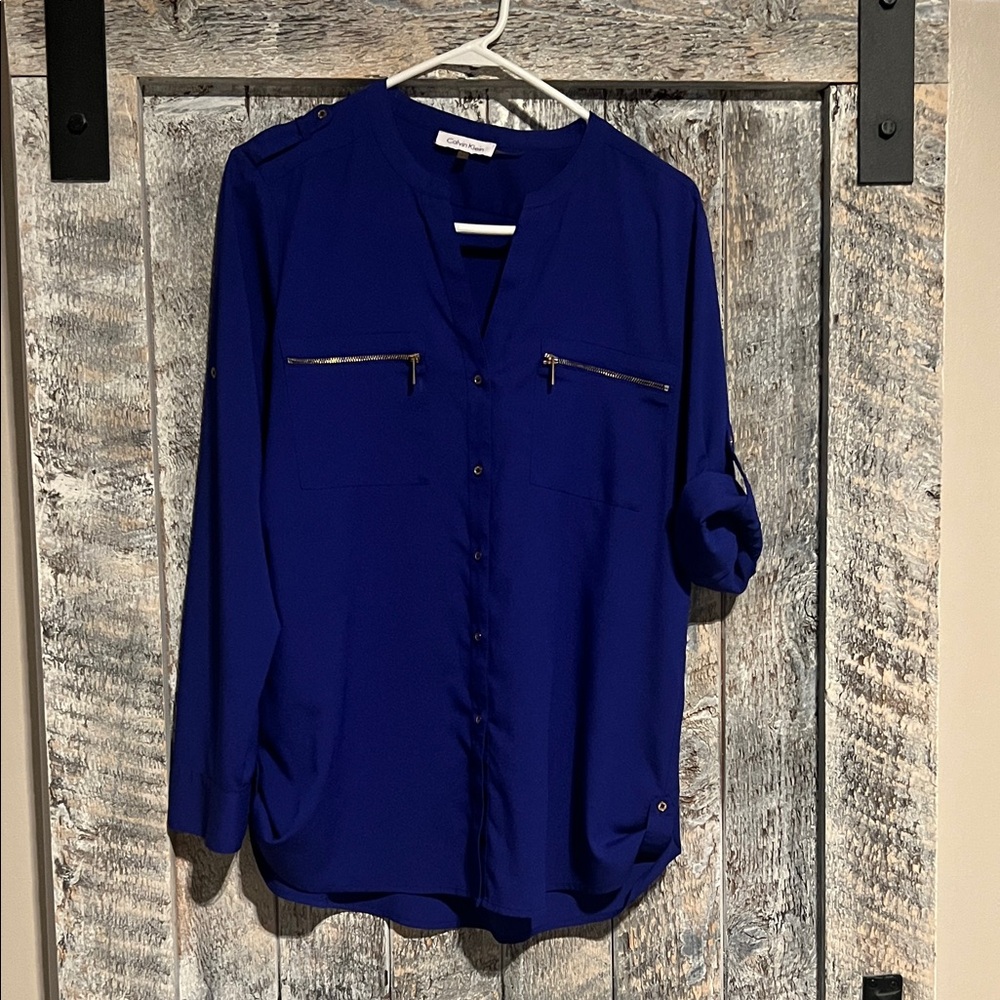 Calvin Klein Women's Button-Front Blouse with Zip Pockets